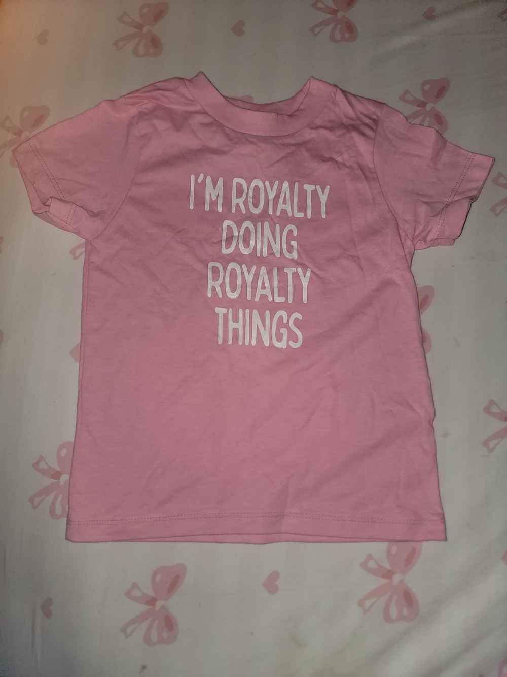 Port and Company Pink Girls' Short Sleeve Tee with White Slogan